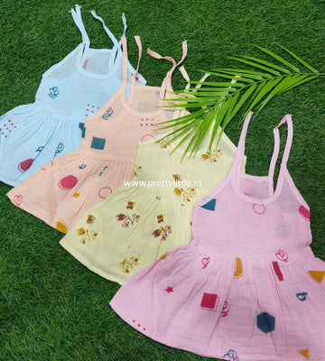 Color muslin  knot frock combo pack (best 4 dispatched)(0-3m)