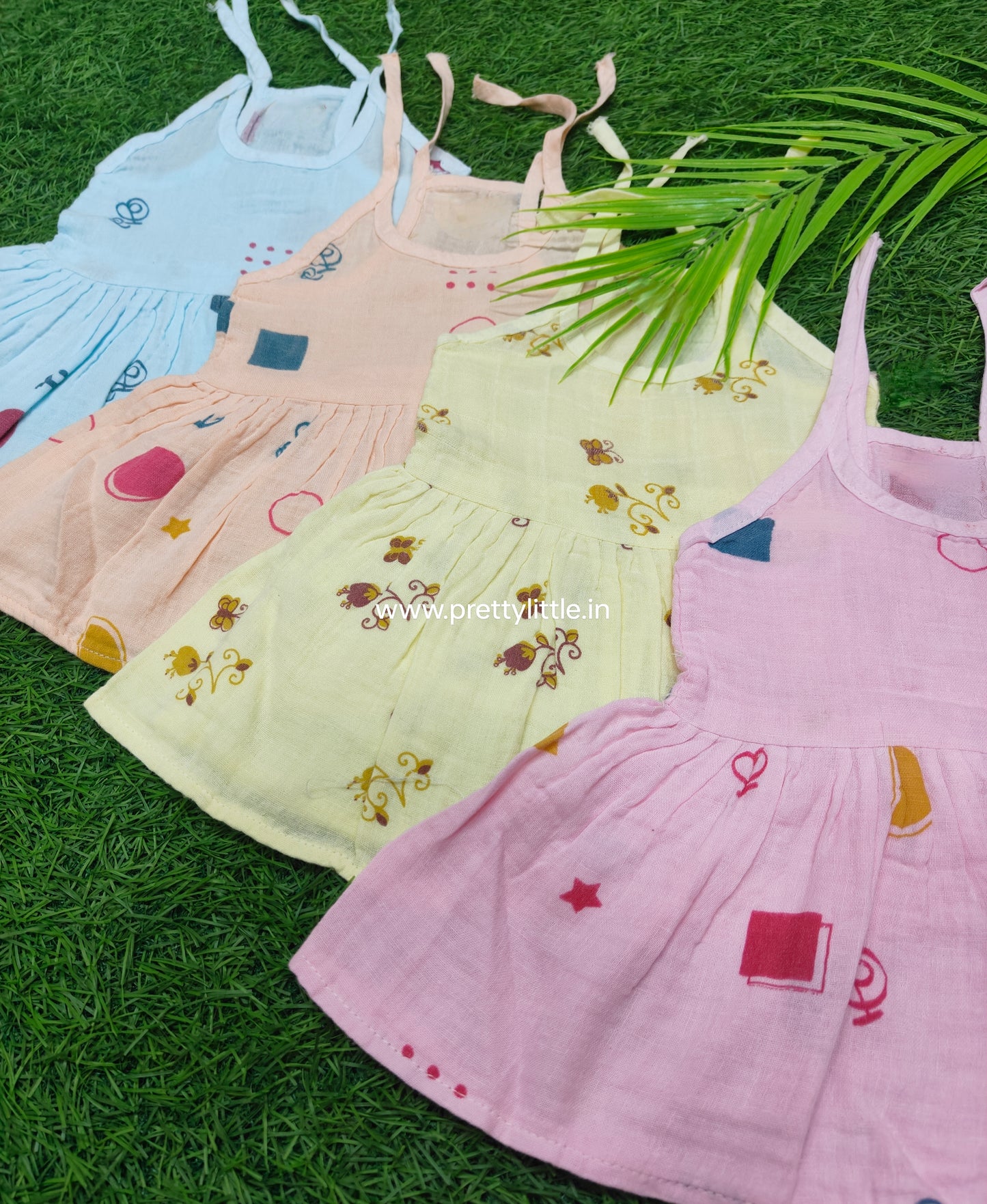 Color muslin  knot frock combo pack (best 4 dispatched)(0-3m)