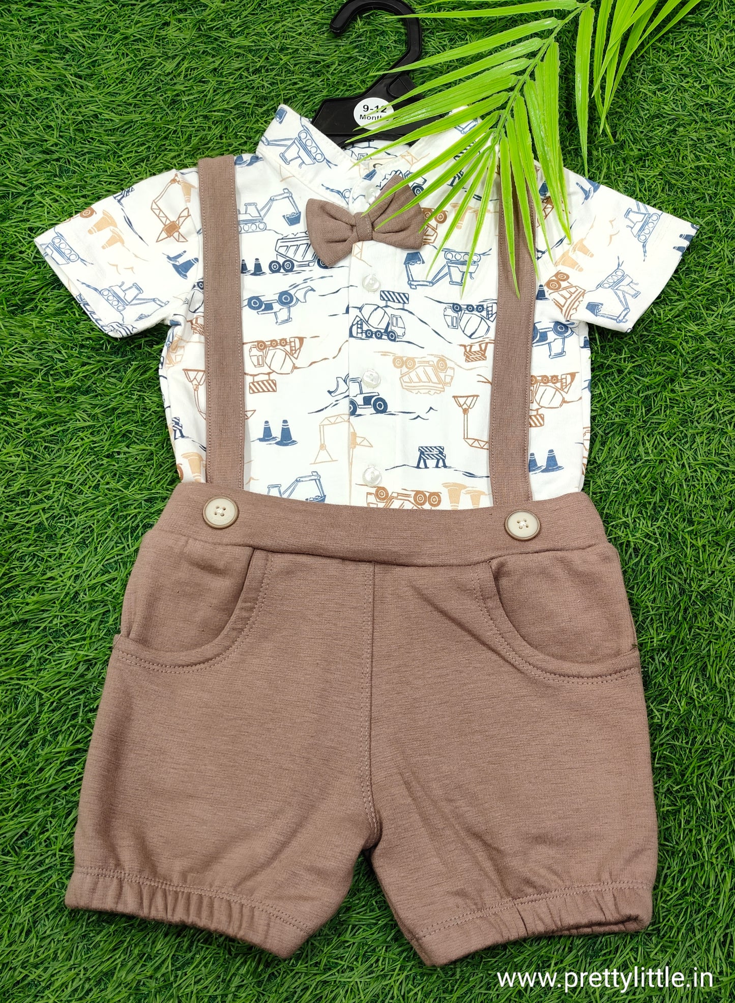 Stylish Dungri Baby Outfit with Suspenders, Bow Tie