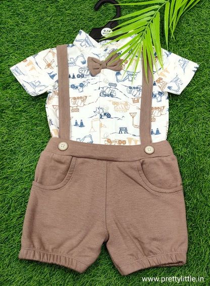 Stylish Dungri Baby Outfit with Suspenders, Bow Tie