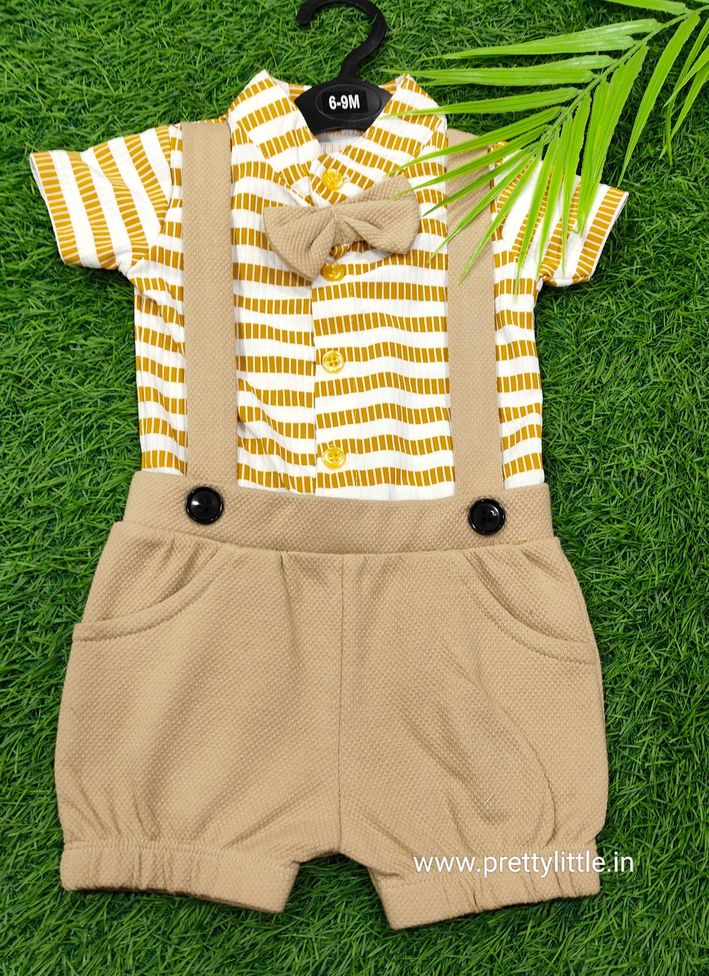 Stylish Dungri Baby Outfit with Suspenders, Bow Tie