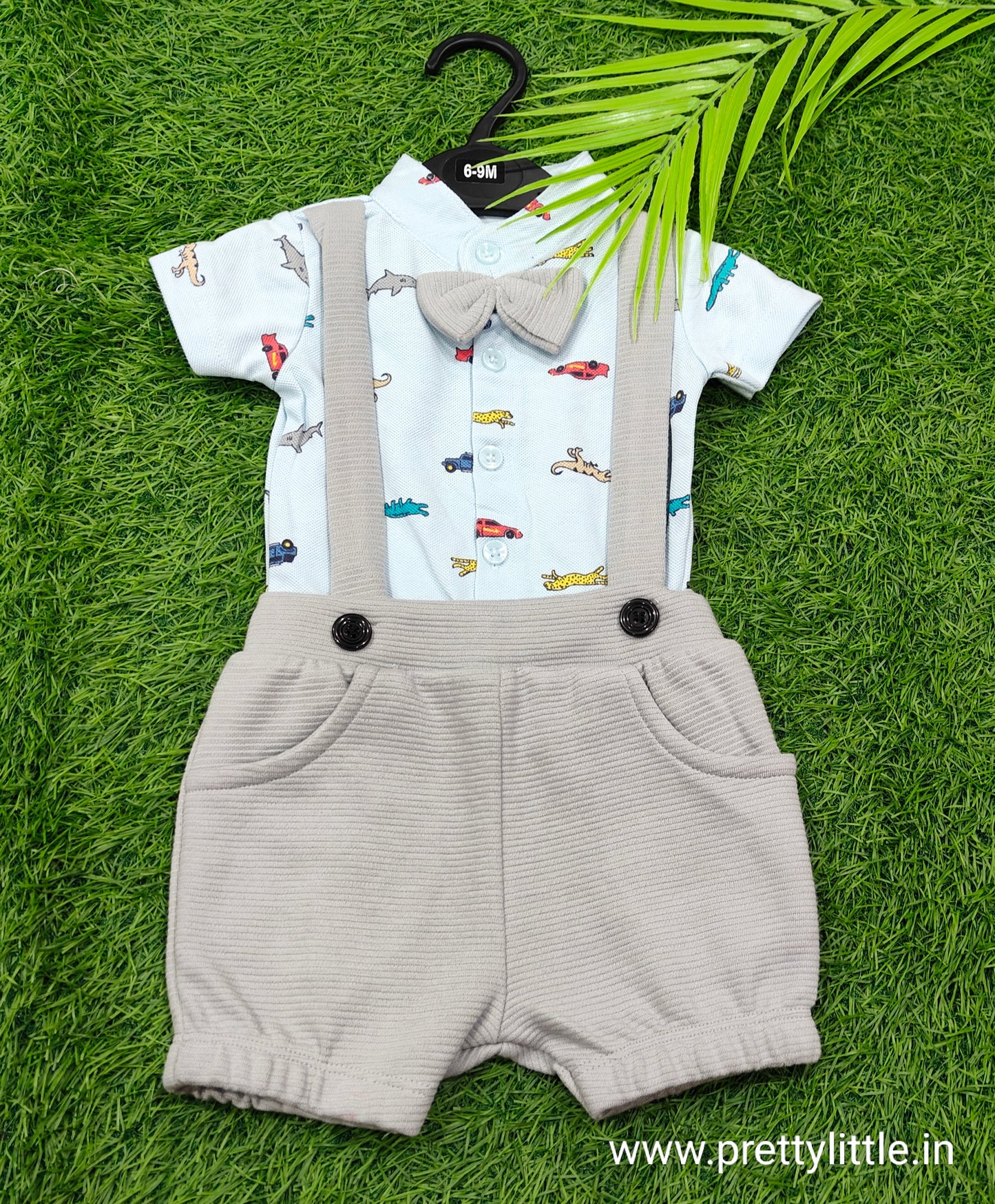 Stylish Dungri Baby Outfit with Suspenders, Bow Tie