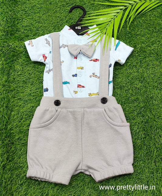 Stylish Dungri Baby Outfit with Suspenders, Bow Tie