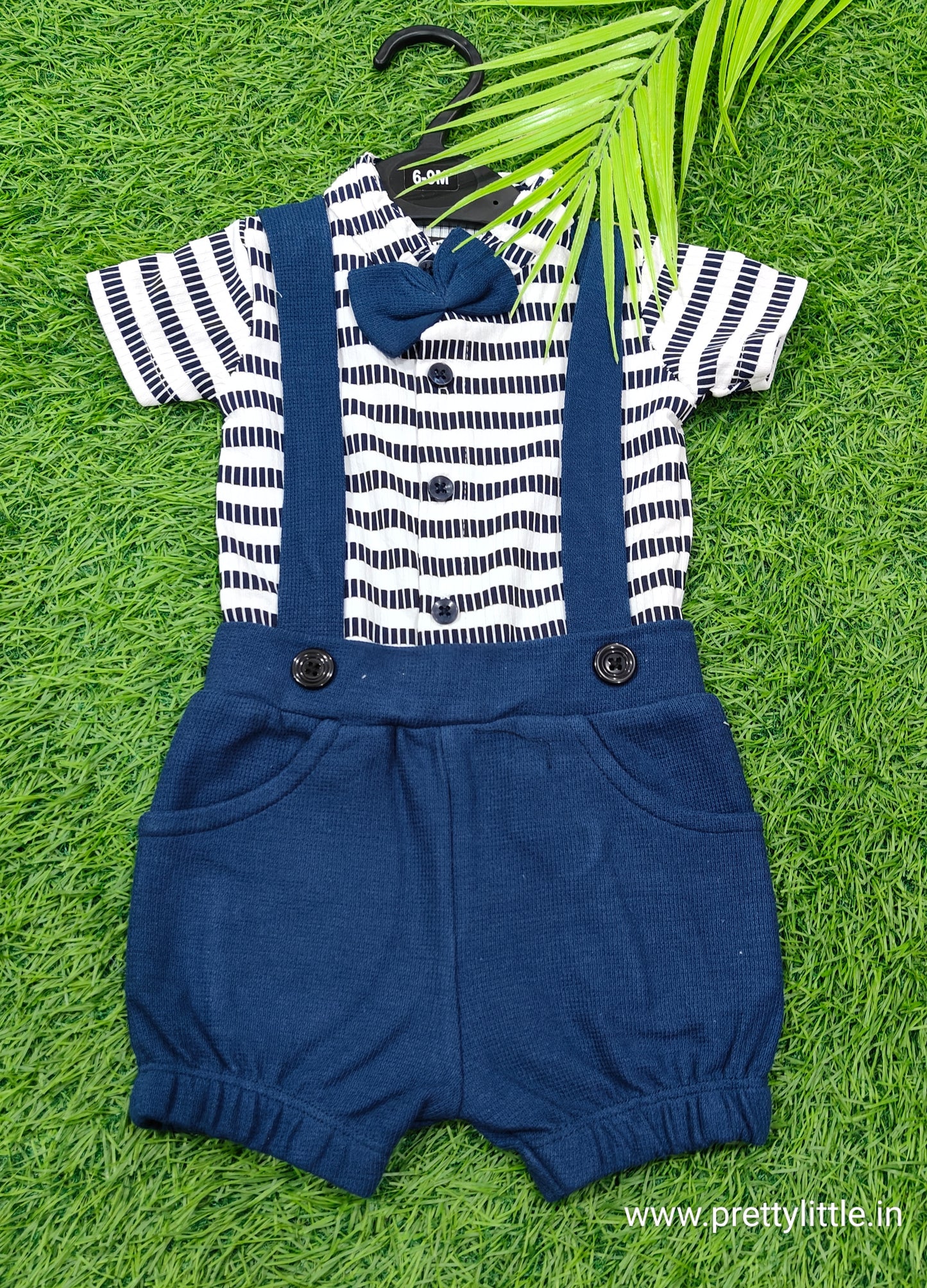 Stylish Dungri Baby Outfit with Suspenders, Bow Tie