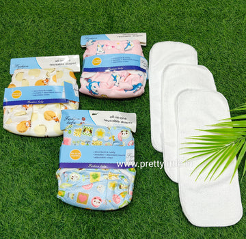 Reusable Cloth Diaper with Insert (pack of 3) (best combo dispatched)