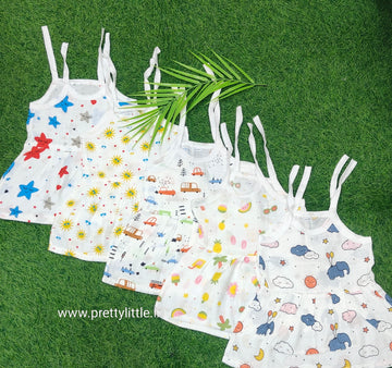 (Any 5) Combo Pack of Muslin soft Top knot Frocks for Babies