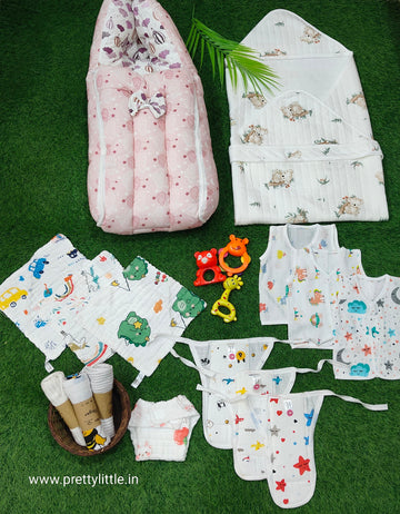 Premium Newborn Muslin Hospital Bag Muslin Melody Combo – 18-Piece Essentials Set