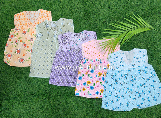 Pack of 10 Front-Button Cotton Frocks for Baby Girls (0-6 Months)