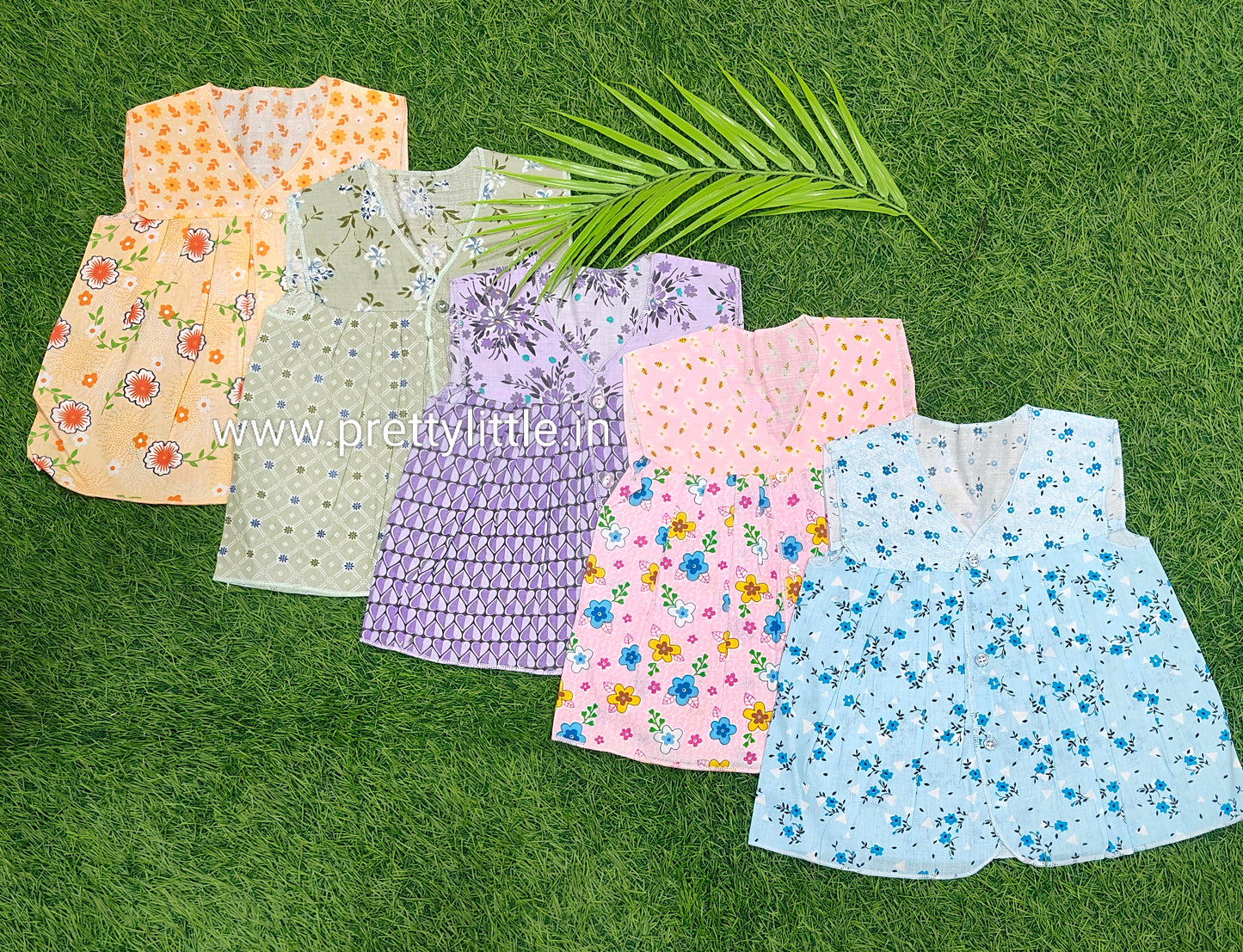 Pack of 10 Front-Button Cotton Frocks for Baby Girls (0-6 Months)