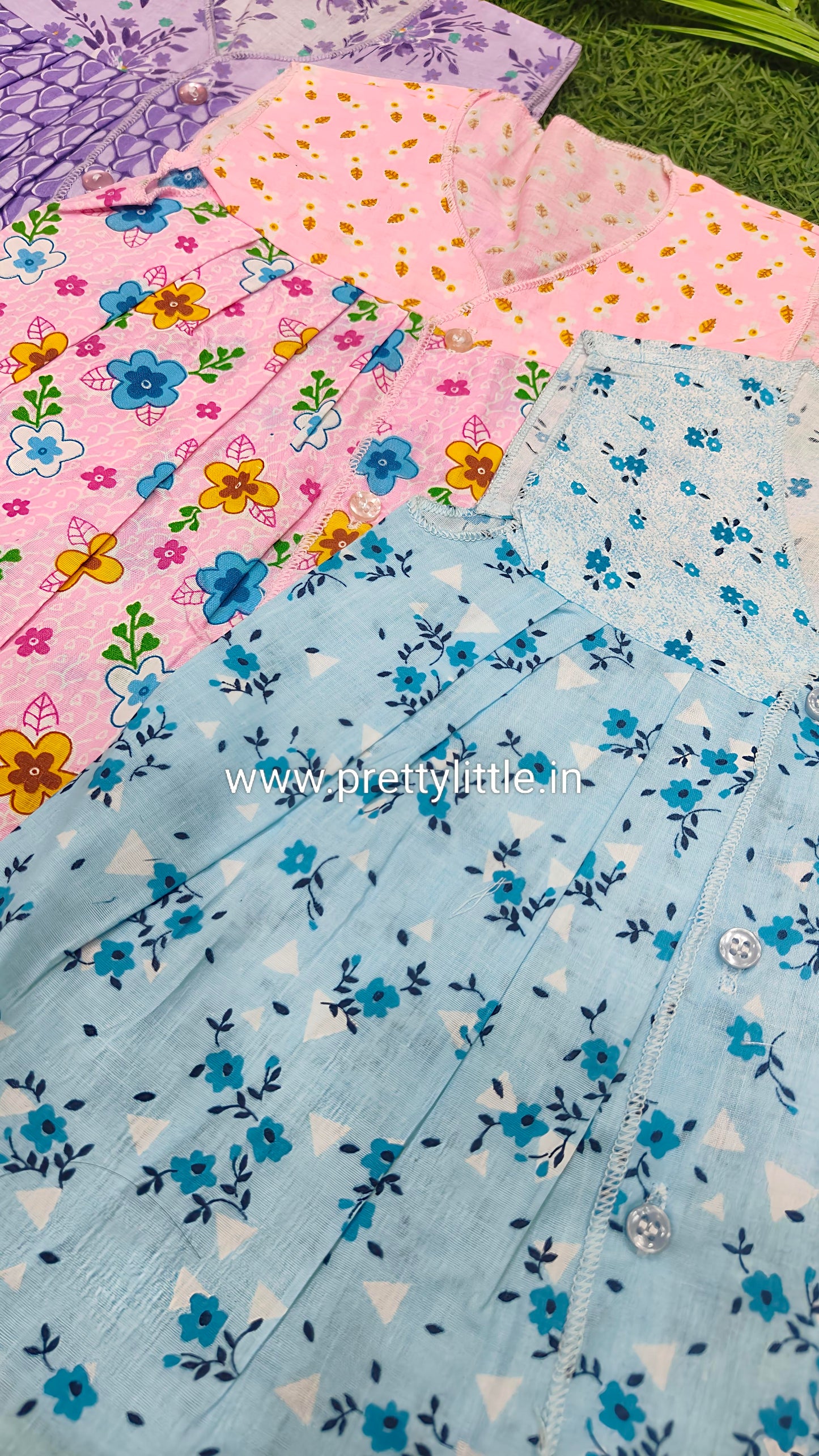 Pack of 10 Front-Button Cotton Frocks for Baby Girls (0-6 Months)
