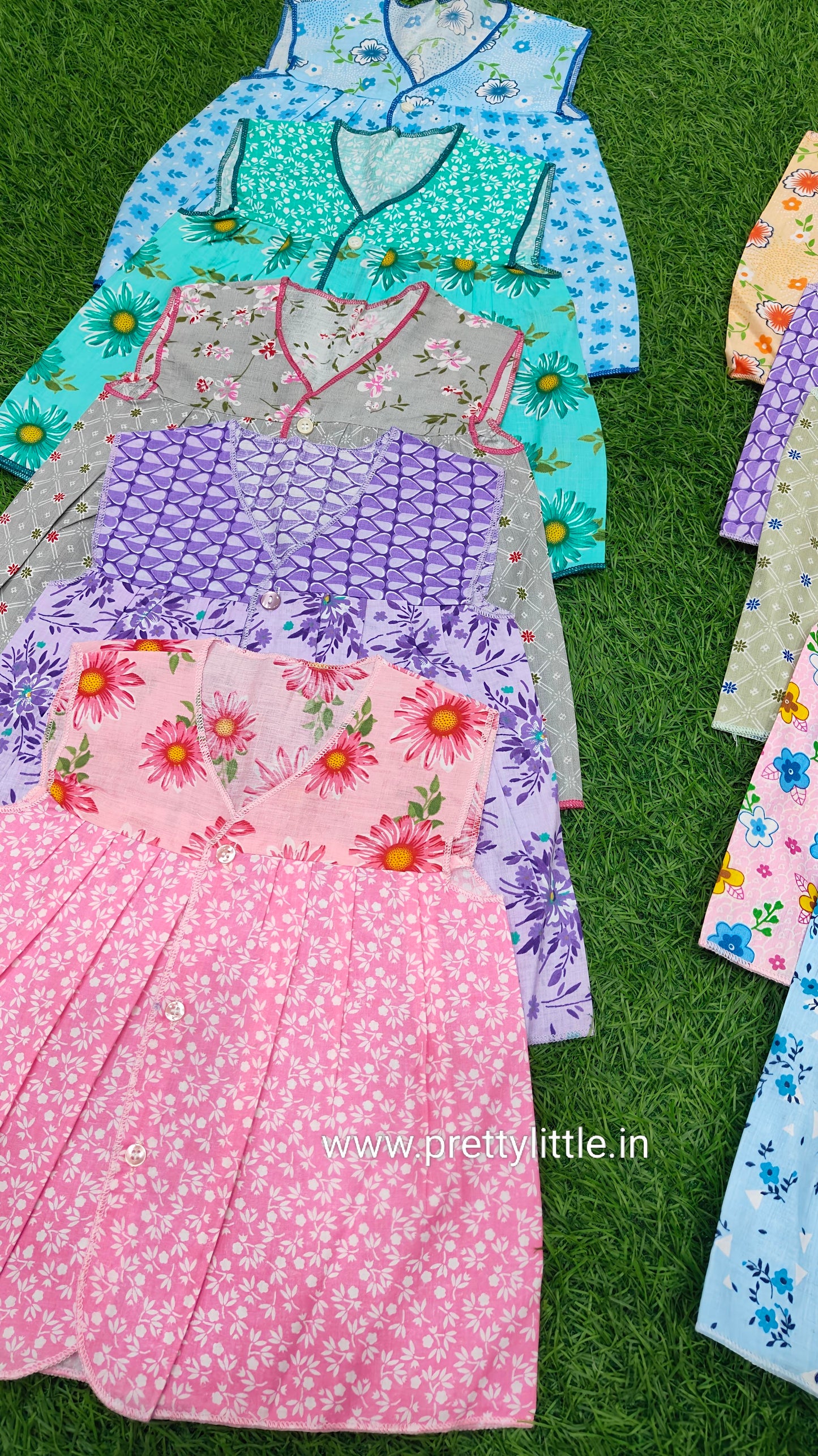 Pack of 10 Front-Button Cotton Frocks for Baby Girls (0-6 Months)