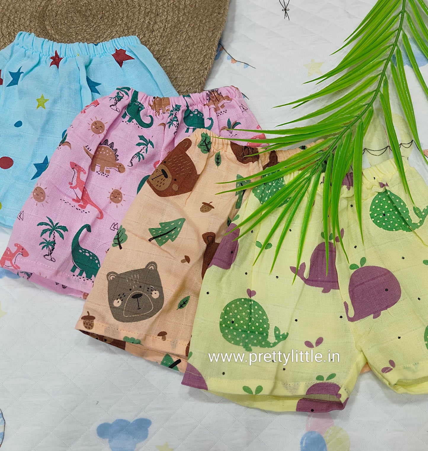 Muslin Cotton Shorts Combo – Set of 4 Soft & Breathable Baby Trousers