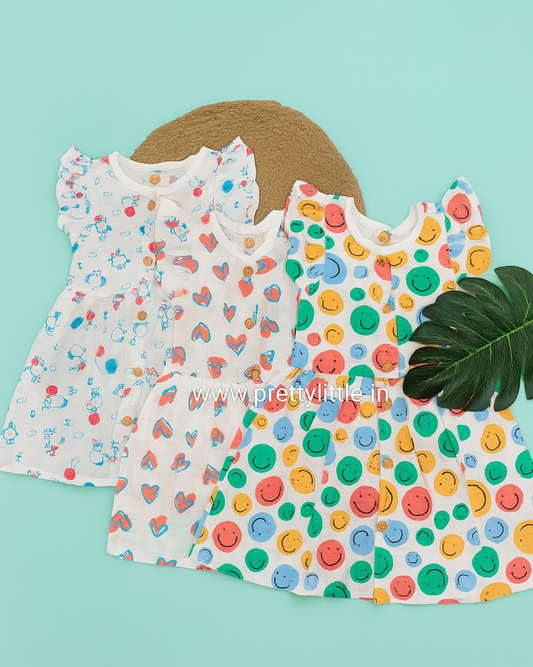 Soft Muslin Baby Frock – Happy Prints, Comfy Fit(Best Combo Dispatched