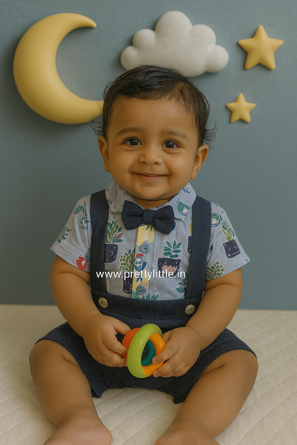 Stylish Dungri Baby Outfit with Suspenders, Bow Tie