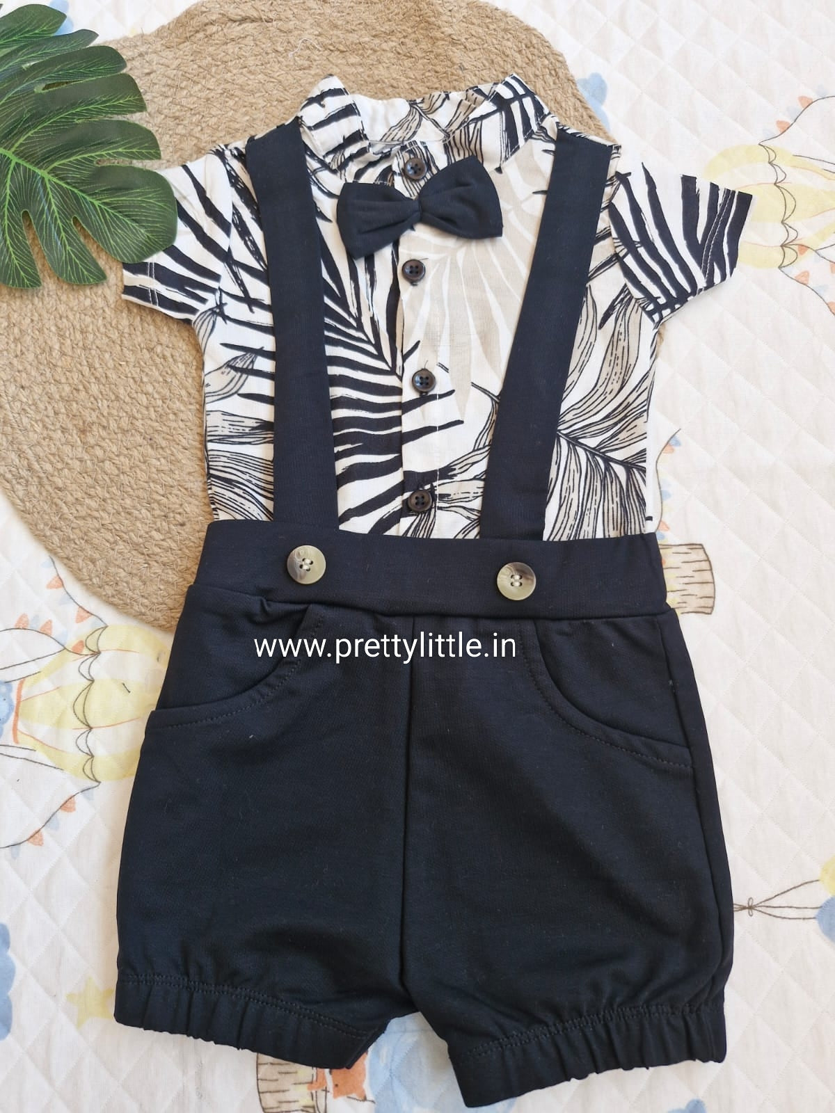Stylish Dungri Baby Outfit with Suspenders, Bow Tie