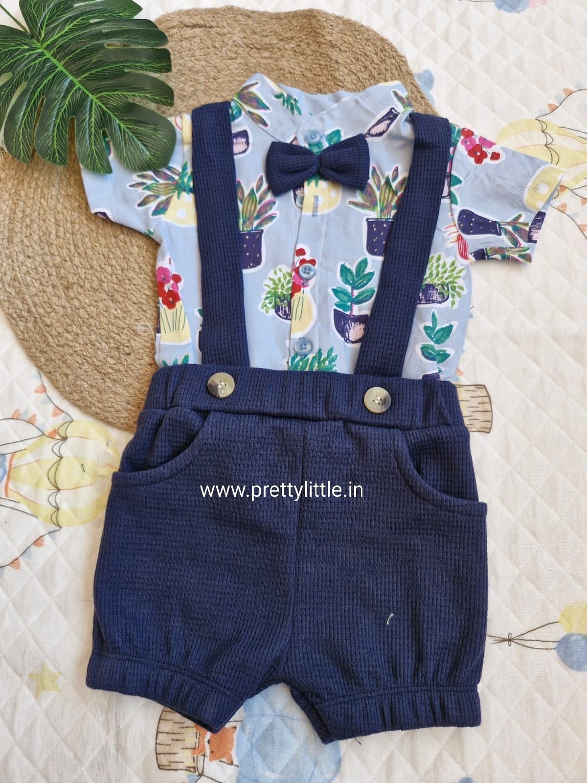 Stylish Dungri Baby Outfit with Suspenders, Bow Tie
