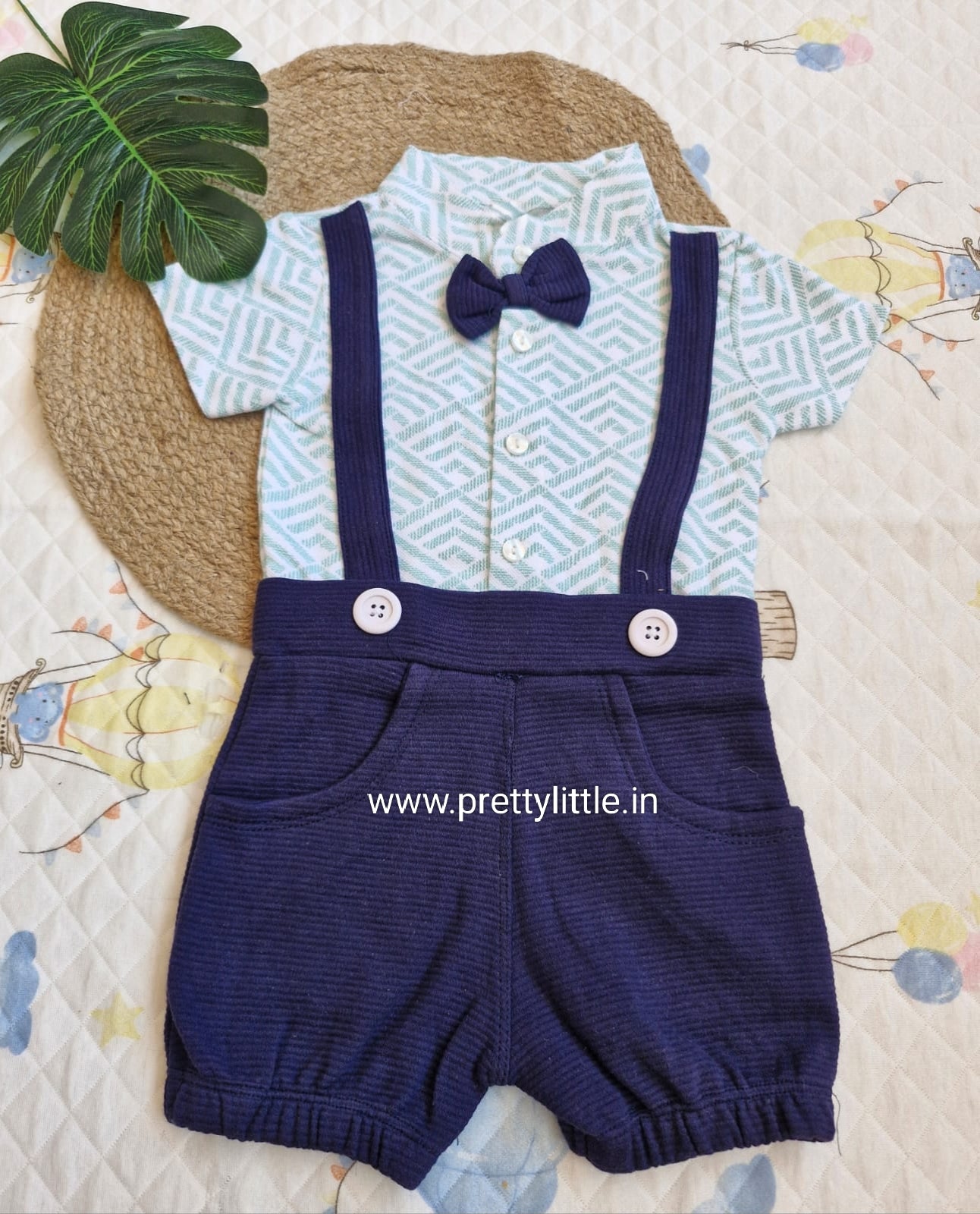 Stylish Dungri Baby Outfit with Suspenders, Bow Tie