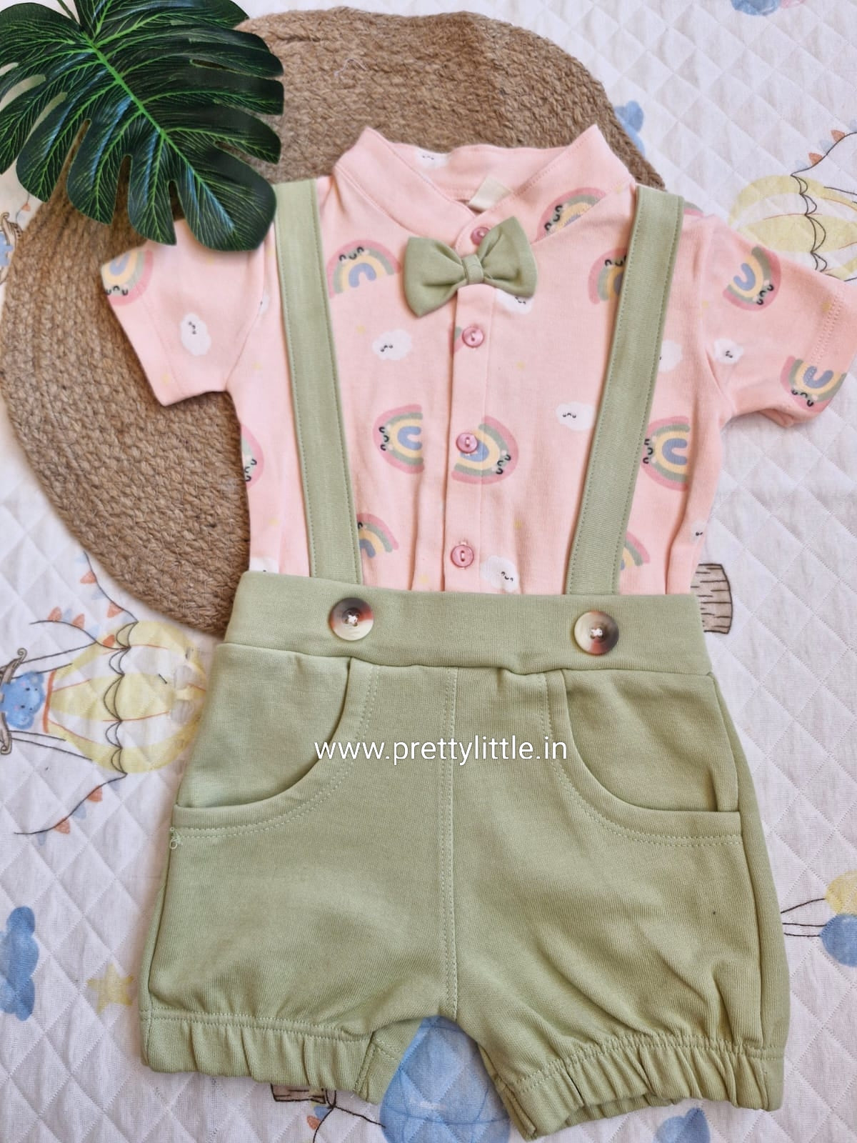 Stylish Dungri Baby Outfit with Suspenders, Bow Tie