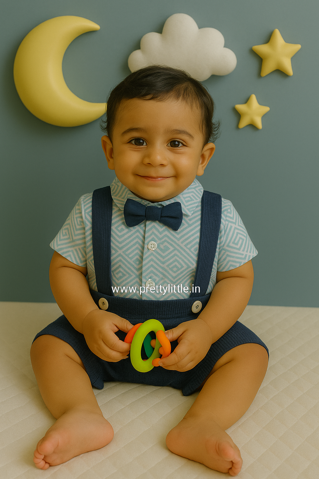Stylish Dungri Baby Outfit with Suspenders, Bow Tie