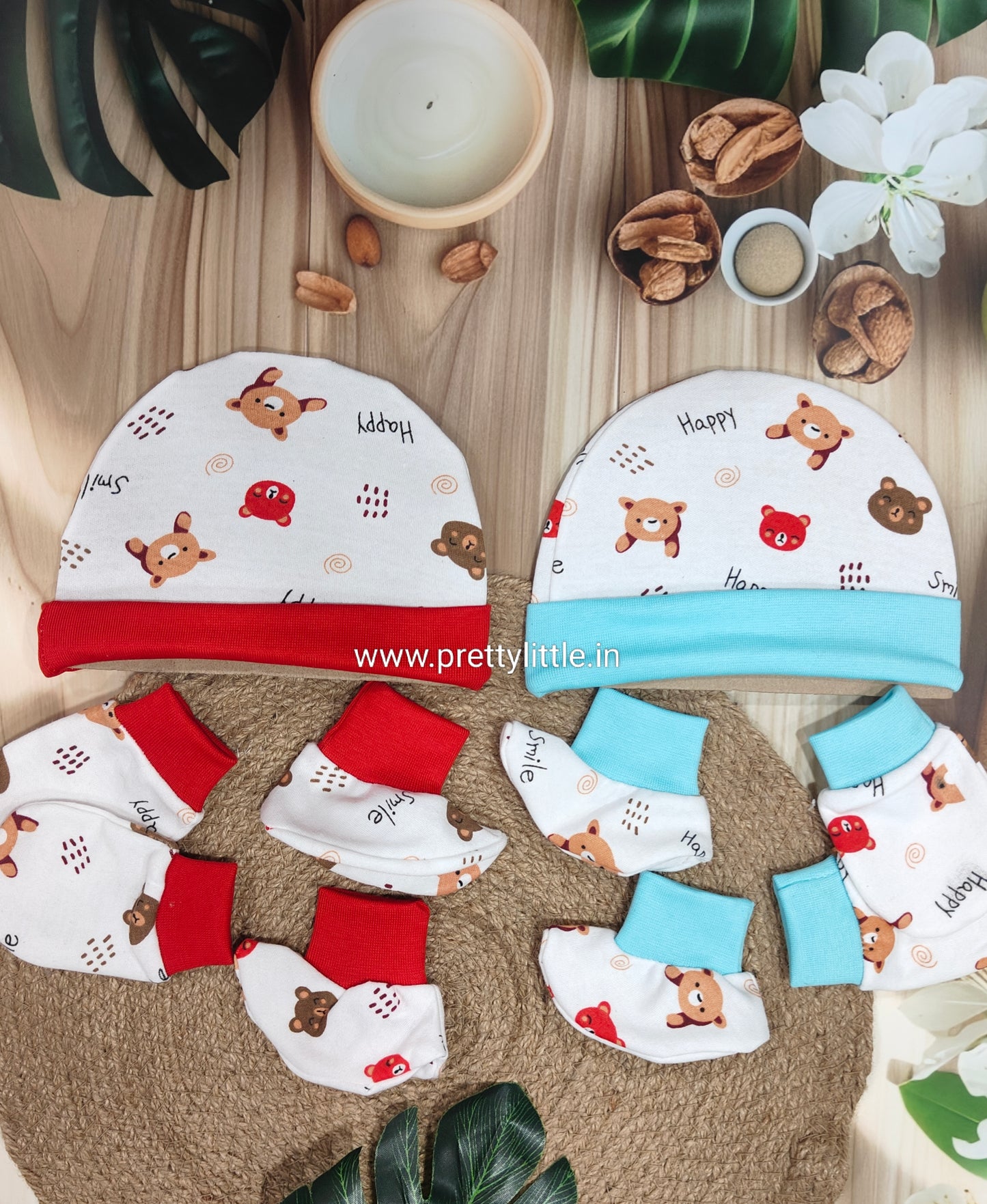 Newborn Baby Cap mitten Set (0-3 Months) - Pack of 4 Soft and Stylish Pairs