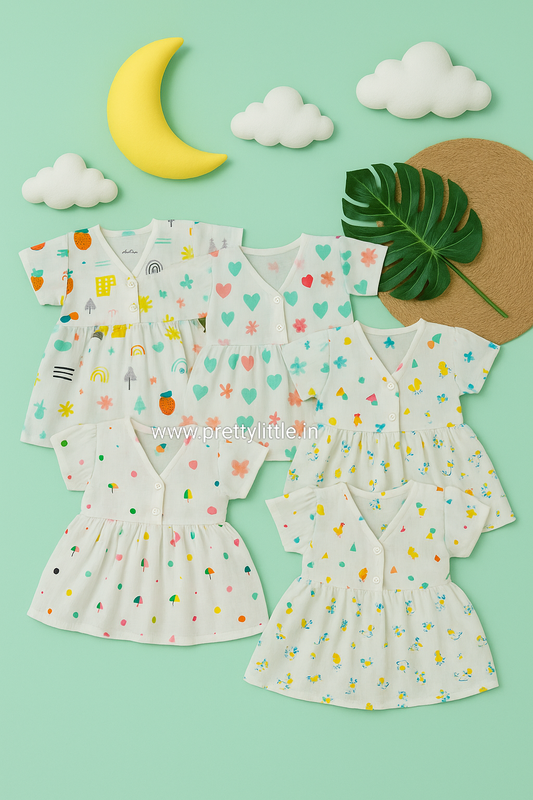 (Any 5) Combo Pack of Muslin soft Frocks for Babies upto 18 Month