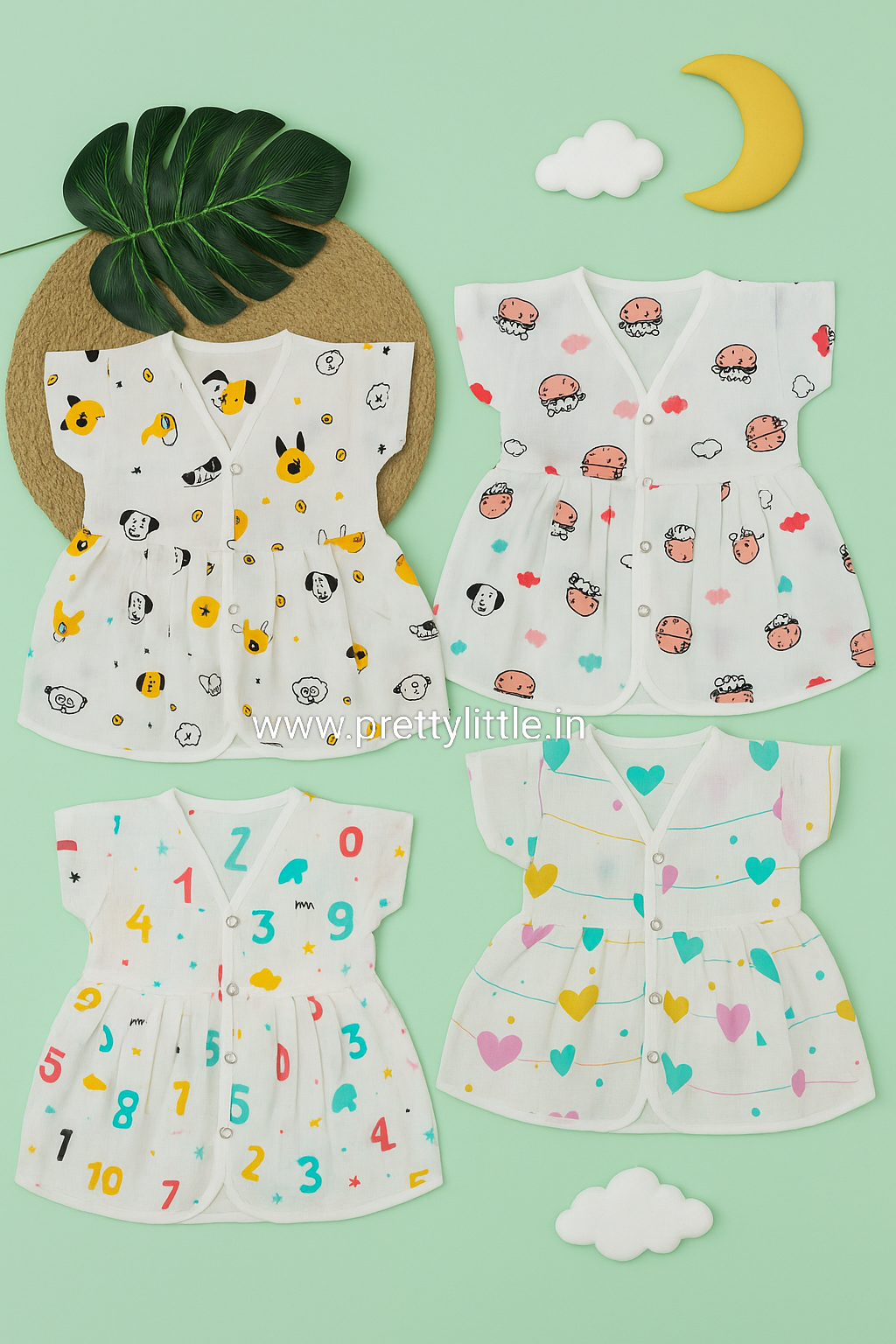 (Any 5) Combo Pack of Muslin soft Frocks for Babies upto 18 Month