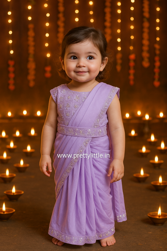 Pretty Little Kids Ready-to-Wear Saree – Diwali Exclusive