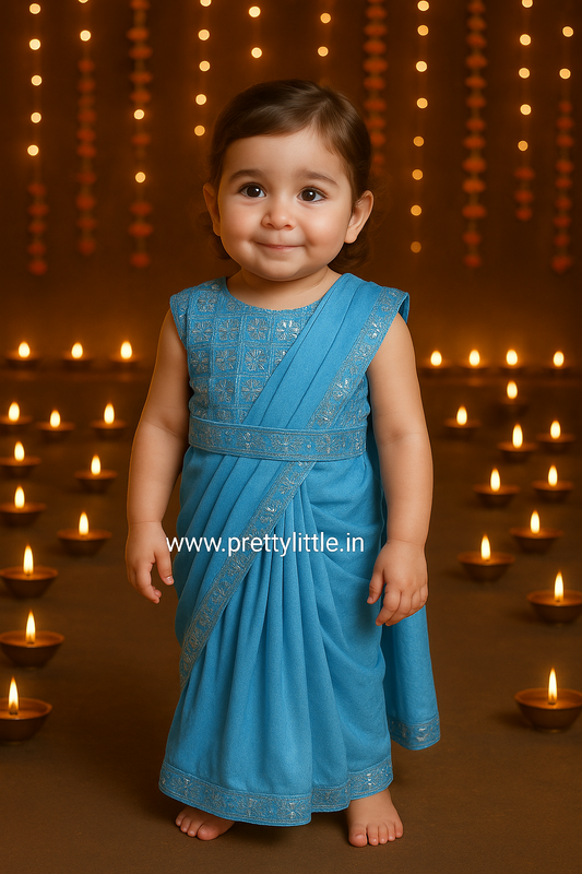 Pretty Little Kids Ready-to-Wear Saree – Diwali Exclusive