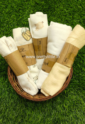 Premium Muslin Baby Towel Pack  - Soft & Absorbent (Assorted prints))