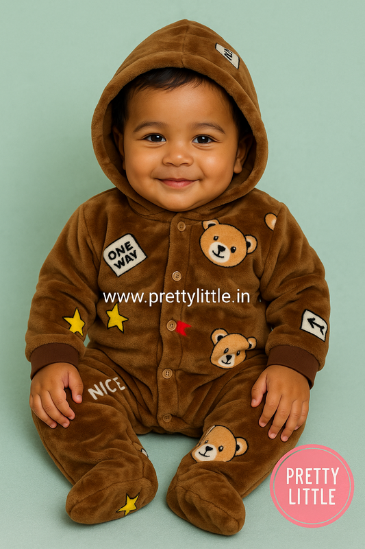 Cute Bear Hooded Winter Romper for Babies – Super Soft Fleece | Just ₹350 (Any 1 dispatched)