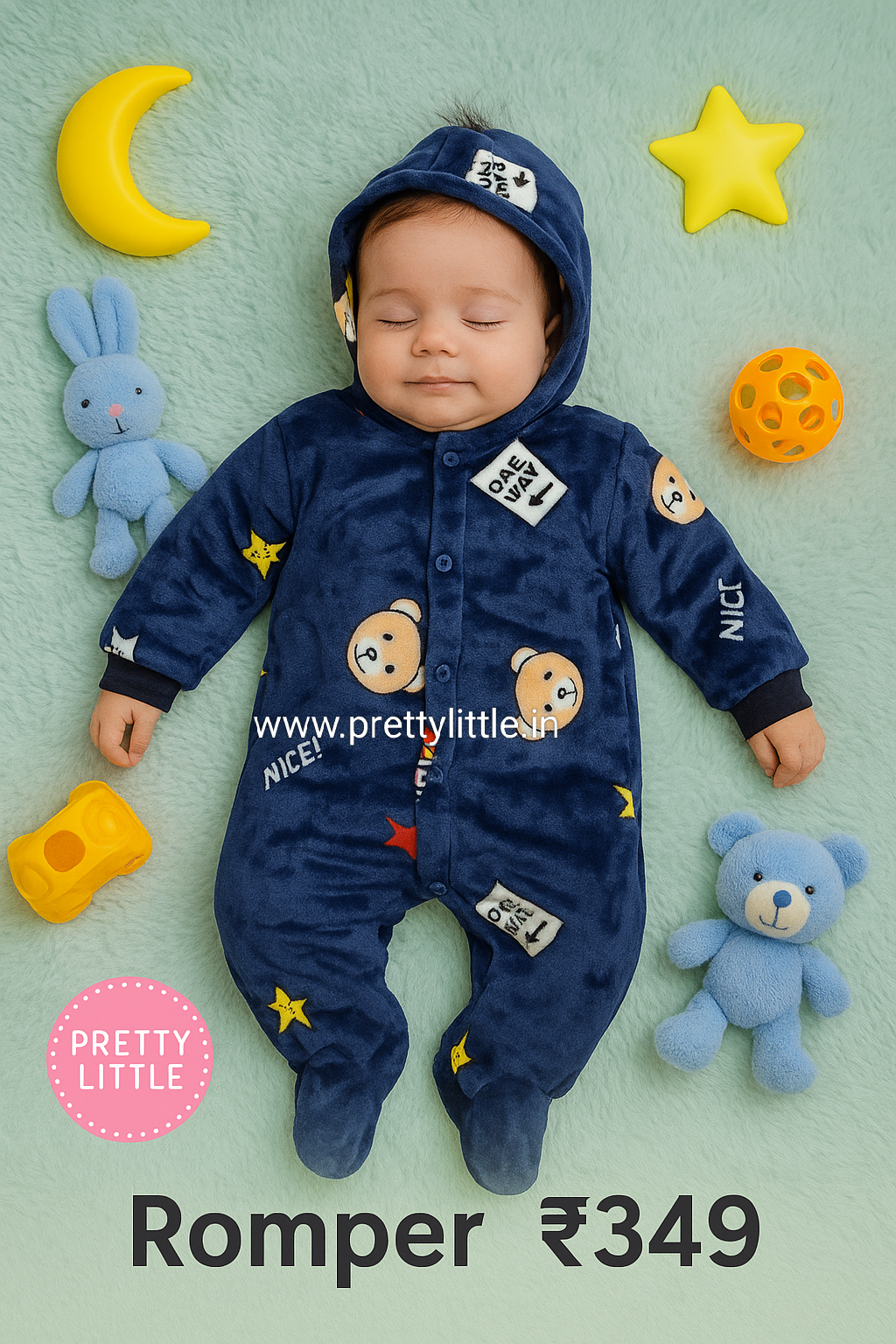 Cute Bear Hooded Winter Romper for Babies – Super Soft Fleece | Just ₹350 (Any 1 dispatched)