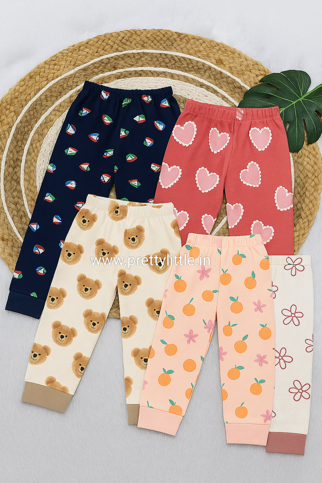 Cute and Comfy Baby cuff Pants - Pack of 5 for 0-3 Years