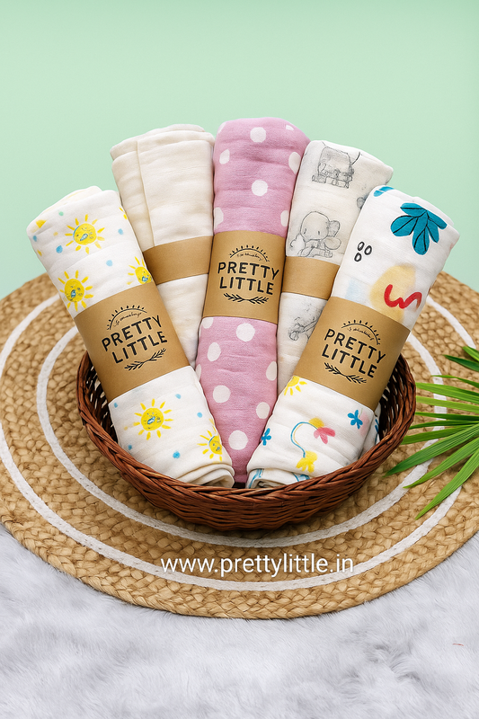 Pack of 3 Double Layer Muslin Swaddles - Soft & Breathable Cotton