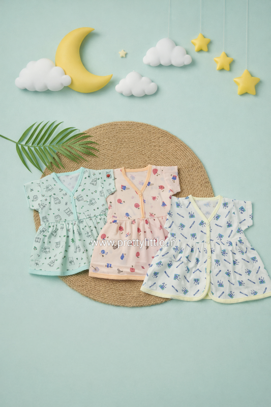 (Any 5) Combo Pack of Muslin color soft Frocks for Babies