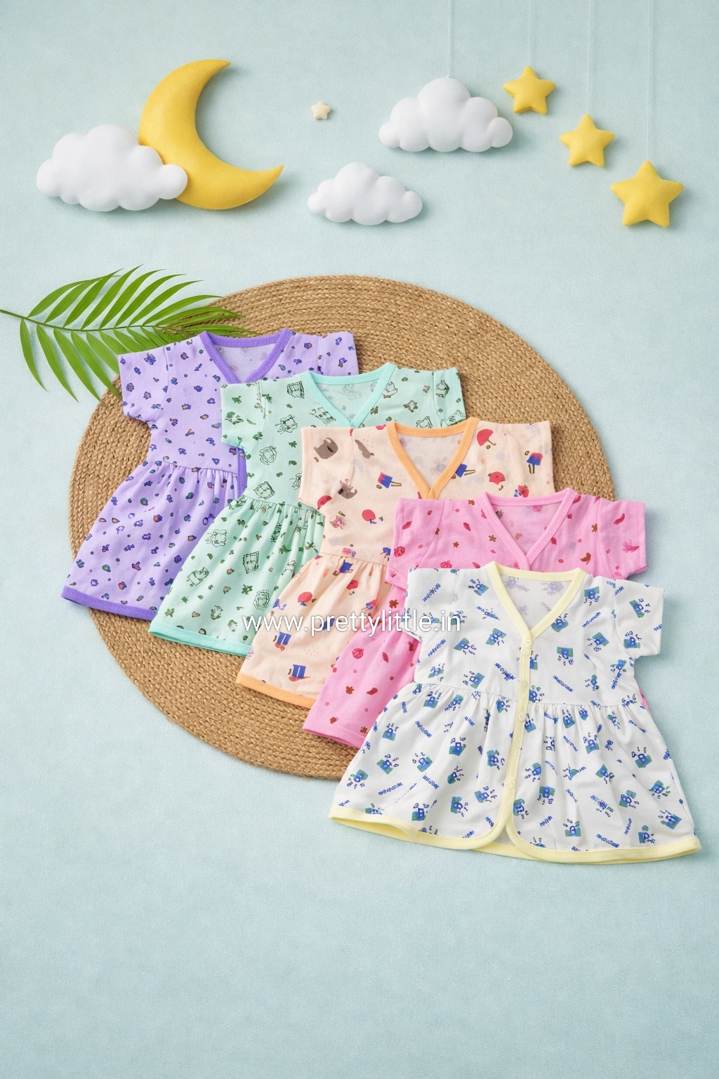 (Any 5) Combo Pack of Muslin color soft Frocks for Babies