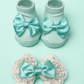 Baby Girl Bow Booties & Lace Hair Bow Set | Soft Cotton Baby Socks | Pretty Little