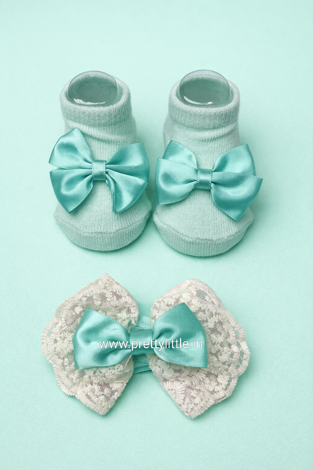 Baby Girl Bow Booties & Lace Hair Bow Set | Soft Cotton Baby Socks | Pretty Little