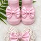 Baby Girl Bow Booties & Lace Hair Bow Set | Soft Cotton Baby Socks | Pretty Little