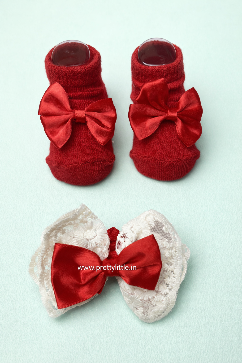 Baby Girl Bow Booties & Lace Hair Bow Set | Soft Cotton Baby Socks | Pretty Little