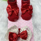Baby Girl Bow Booties & Lace Hair Bow Set | Soft Cotton Baby Socks | Pretty Little