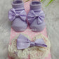 Baby Girl Bow Booties & Lace Hair Bow Set | Soft Cotton Baby Socks | Pretty Little