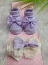 Baby Girl Bow Booties & Lace Hair Bow Set | Soft Cotton Baby Socks | Pretty Little