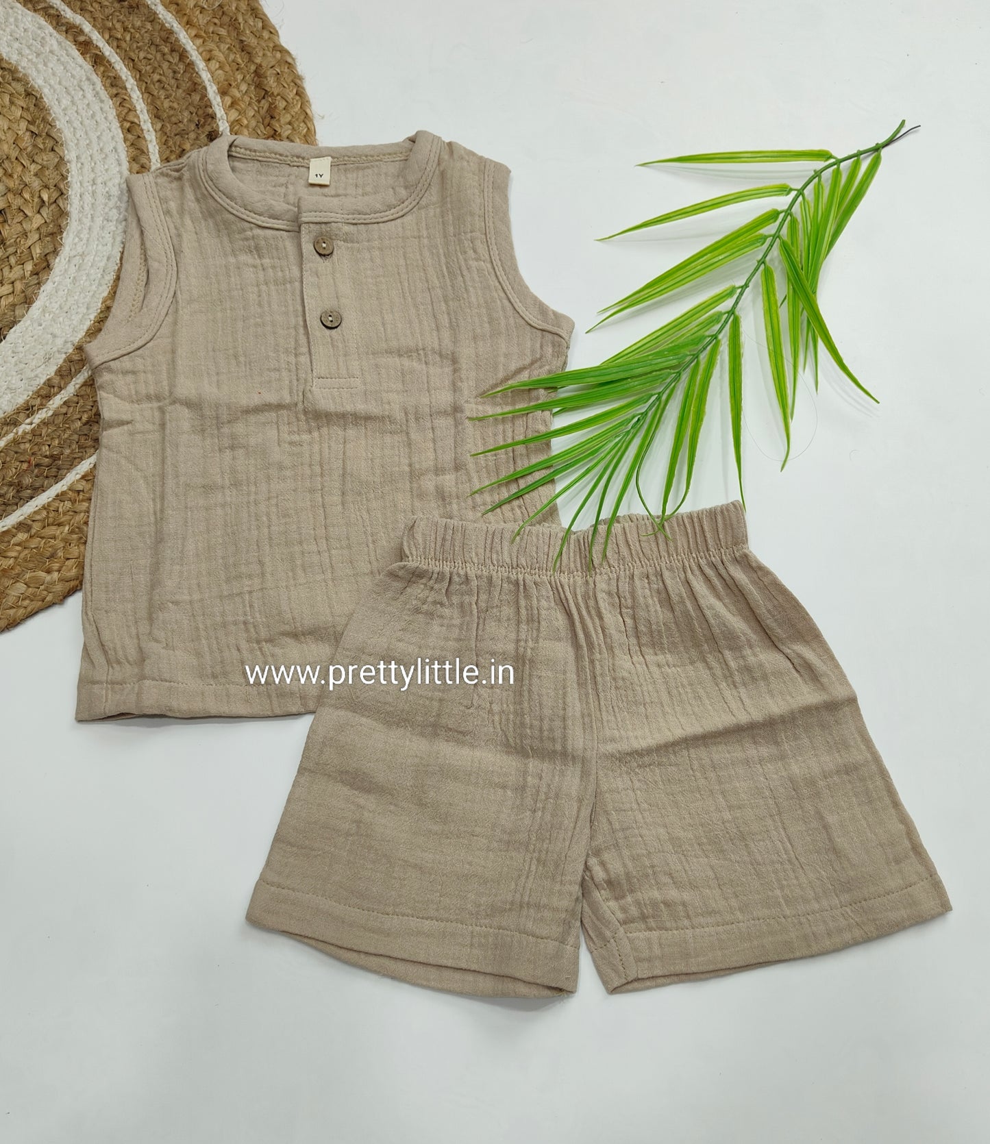 Crinkled Muslin Unisex Sleeveless Co-ord Set | 1-4 Years  (any 1)