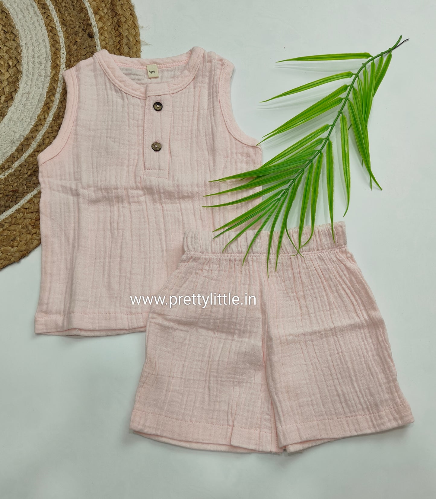 Crinkled Muslin Unisex Sleeveless Co-ord Set | 1-4 Years  (any 1)