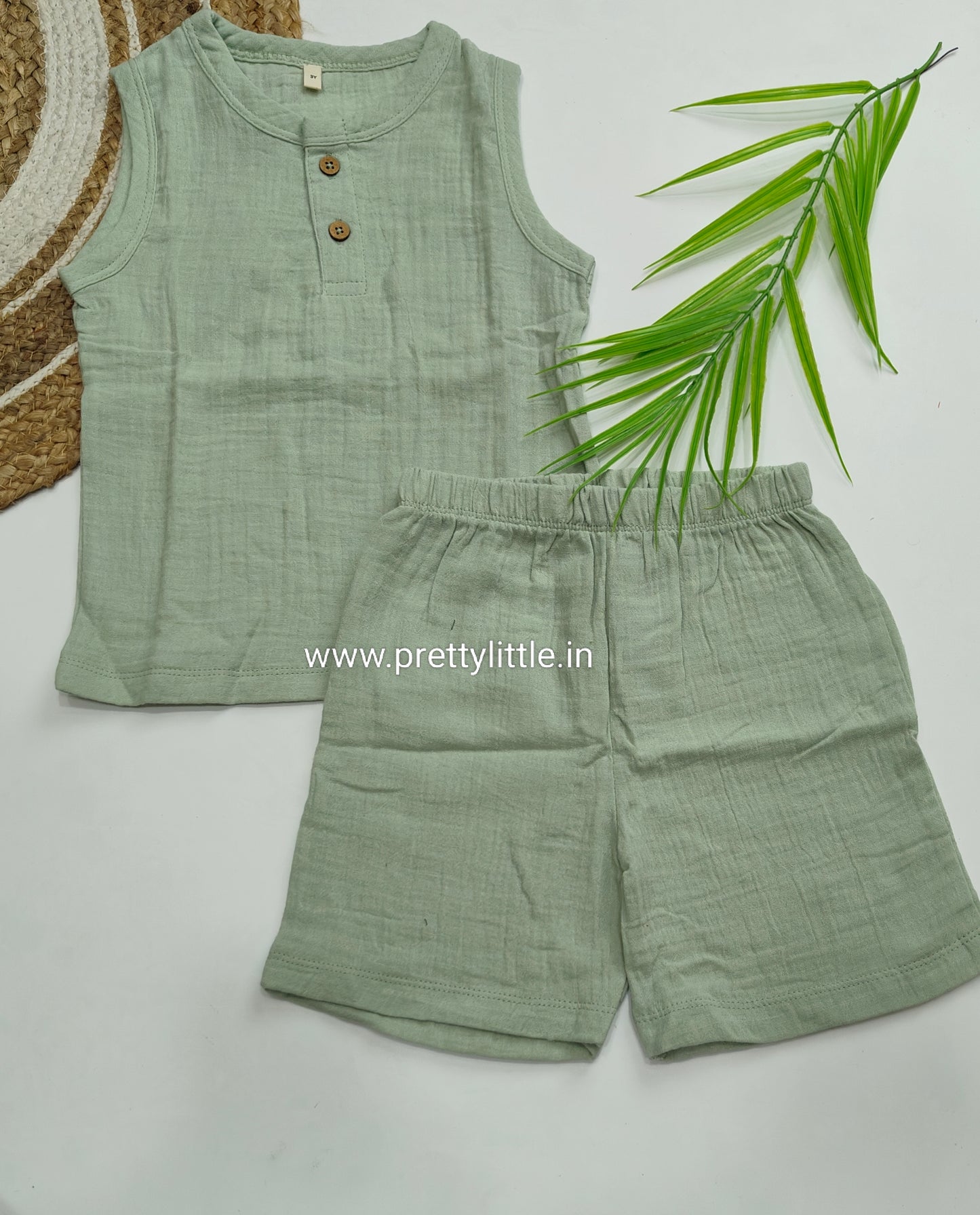 Crinkled Muslin Unisex Sleeveless Co-ord Set | 1-4 Years  (any 1)