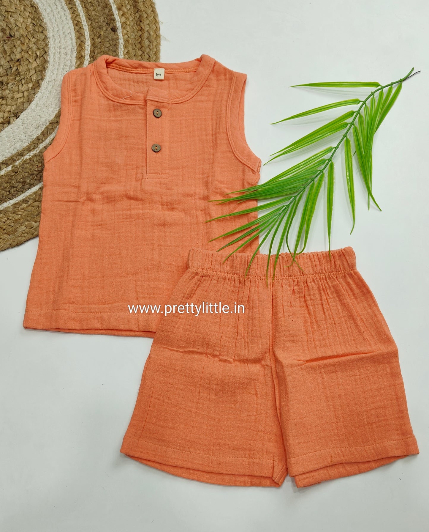 Crinkled Muslin Unisex Sleeveless Co-ord Set | 1-4 Years  (any 1)