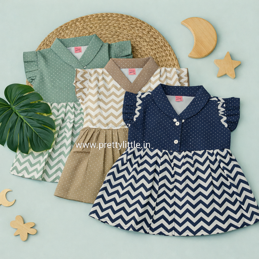 Adorable Printed Collar Dress – Combo Pack for Little Fashionistas (0-3 Years) (any 3)