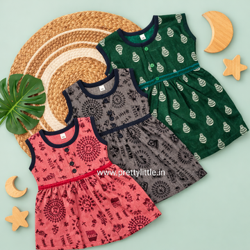 Girls Sleeveless Cotton Dress Combo – Pack of 3 (0–3 Years) – Assorted