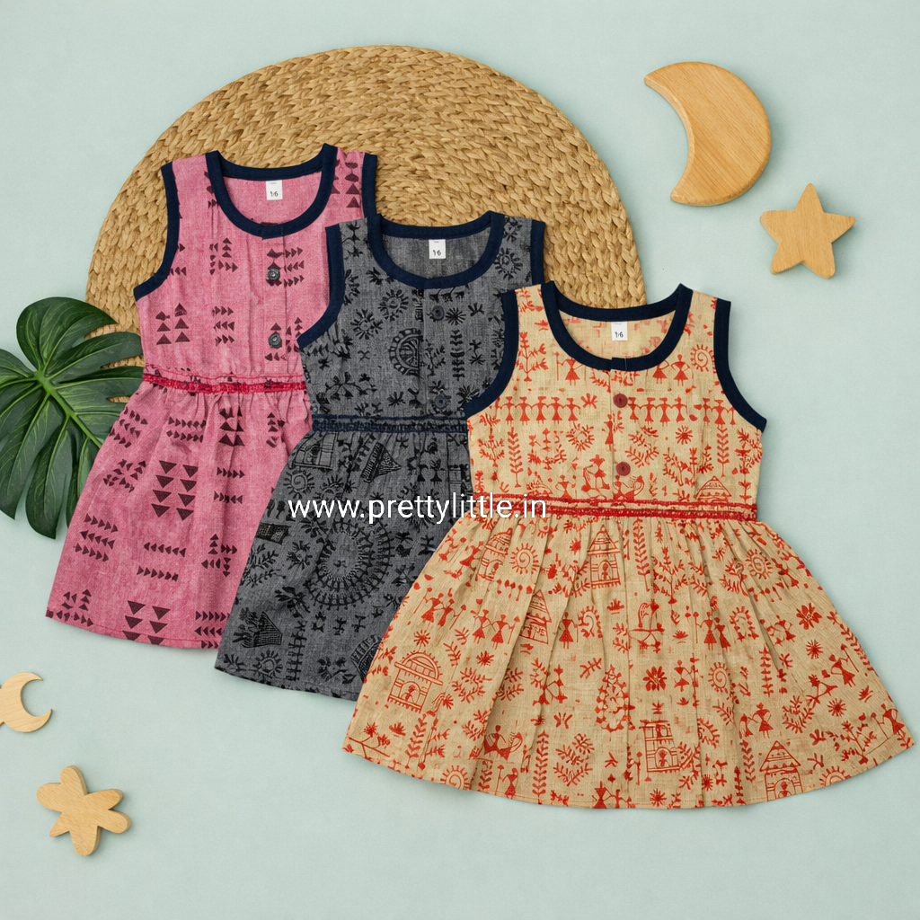 Girls Sleeveless Cotton Dress Combo – Pack of 3 (0–3 Years) – Assorted