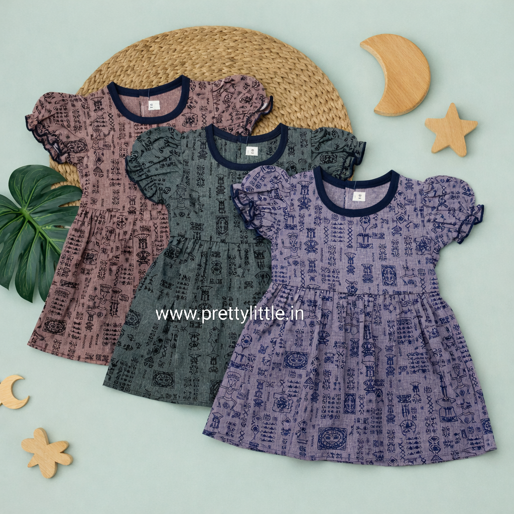 Girls Printed Cotton Dress Combo – Pack of 3 (0–3 Years) Assorted